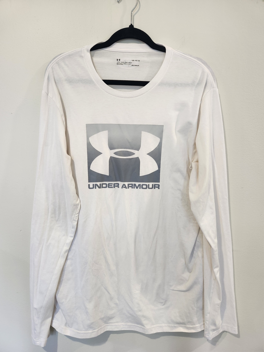 Under Armour White Long Sleeve Tee with Gray Logo Panel